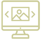 Line icon of a computer monitor displaying an image gallery with navigation arrows.