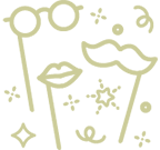Line icon of party photo props including glasses, mustache, lips, and sparkles.
