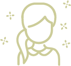 Line icon of a person with a ponytail surrounded by sparkles.
